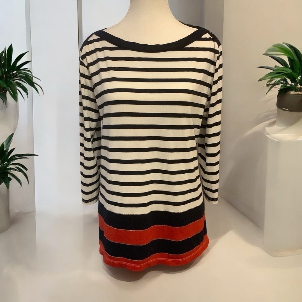TOMMY HILFIGER NAUTICAL STRIPED 3/4 SLEEVE/ BOAT NECK/ COTTON BLEND TOP/ Size XL